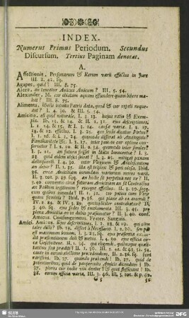 Index. Numerus Primus Periodum. Secundus Discursum. Tertius Paginam denotat