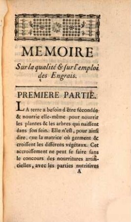 Mémoire sur la qualité, et sur l'emploi des engrais