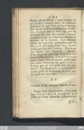 XV. Caractére de M. le Grand Prieur de France.
