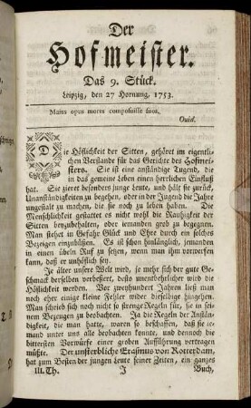 Das 9. Stück. Leipzig, den 27 Hornung 1753.