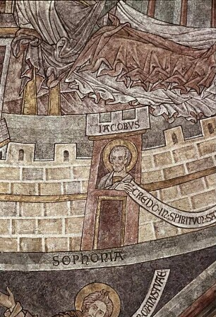 Himmlisches Jerusalem mit Darstellungen der Apostel und Szenen aus dem Leben Christi