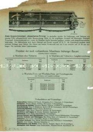 Preisliste Nr. 101 über Düngerstreuer "Westfalia" mit freiliegender "Kuxmannkette" oder "Goliathkette".