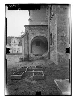 Mellenthin, Dorfstraße 25. Schloß (1575-1580, Umbau 1904). Hofansicht (Teilansicht)