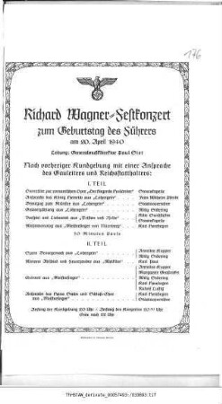 Richard Wagner-Festkonzert zum Geburtstag des Führers