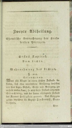 Zweyte Abtheilung. Chemische Betrachtung der strahlenden Potenzen