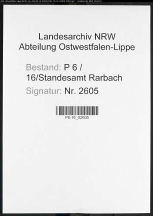 Sterberegister Standesamt Rarbach