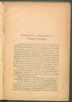 Democracia y despotismo en Hispano-América