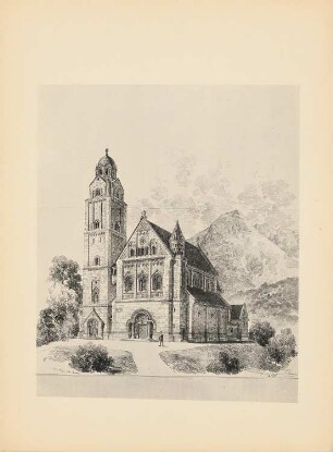 Romanische Kirche: Perspektivische Ansicht 1:75 (aus: Drucke von Seminararbeiten der Königlich Technischen Hochschule Berlin, Bd. III)
