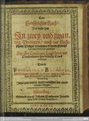 Das Haussbüchlin Ruth : Vor dieser Zeit In zwey und zwantzig Predigten ... geprediget