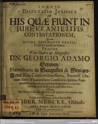 Disputatio Juridica De His Quae Fiunt In Jure Et Ante Litis Contestationem