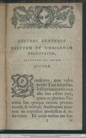 Lectori Benevolo Salutem Et Omnigenam Felicitatem, Precatur Ex Animo Auctor