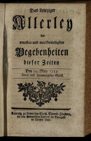 Den 29. May 1753. Zwey und Zwantzigstes Stück.