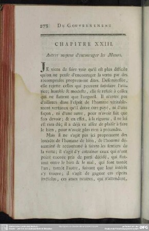Chapitre XXIII. Autres moyens d'encourager les Moeurs