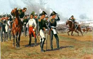 Die drei Fürsten auf dem Monarchenhügel am Nachmittage des 16. Oktobers 1813