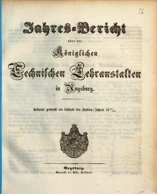 Jahresbericht über die königlichen technischen Lehranstalten in Augsburg. 1853/54