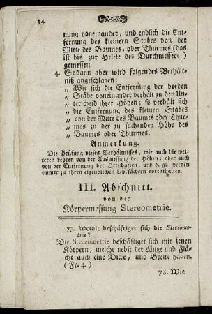III. Abschnitt. von der Körpermessung Stereometrie.