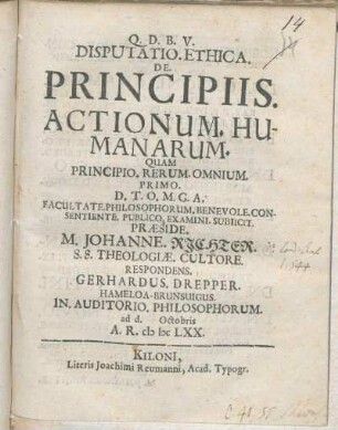Disputatio. Ethica. De. Principiis. Actionum. Humanarum.