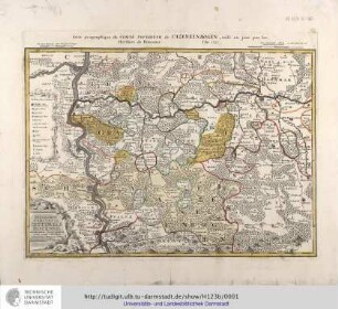 Inferioris / Comitatus / Cattimelibocensis delineatio geographica una cum confinis = Carte geographique du Comté Inferieur de Cazenelnbpogen / Edentibus Homann. Her. / Heritiers de Homann. [Nürnberg]: Homänn. Erben, 1745