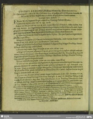 Gustavi Adolphi, Piissimae Memoriae, Genealogia