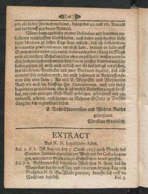Extract Aus N. N. Inquisition-Acten.