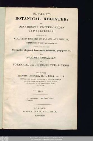 N.S. 16 = 29.1843: Edwards's botanical register, or ornamental flower garden and shrubbery