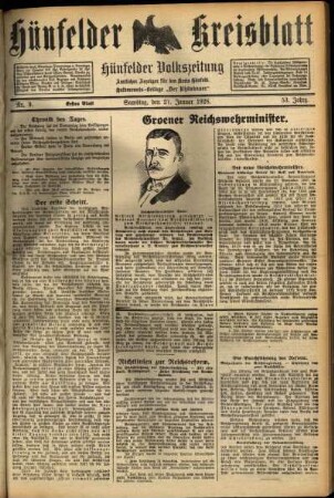 Erste Ausgabe vom Samstag, den 21. Januar 1928.