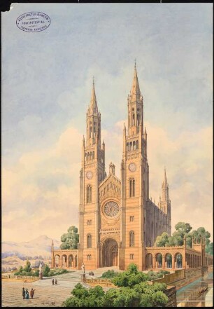 Romanische (evangelische) Kirche Schinkelwettbewerb 1856: Vorentwurf, perspektivische Ansicht