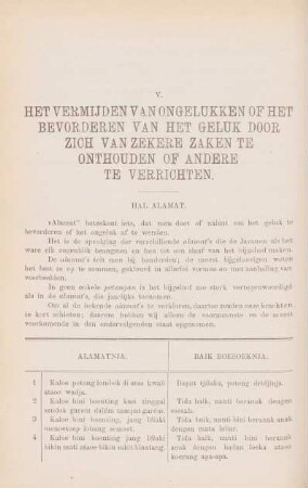 V. Het vermijden van ongelukken of het bevorderen van het geluk door zich van zekere zaken te onthouden of andere te verrichten