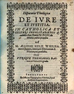 Disputatio Theologica De Ivre Et Ivstitia