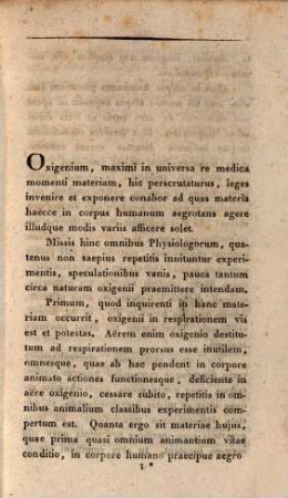 De oxigenio, eiusque in corpus humanum, praecipue aegrotum, vi et potestate : diss. inaug.