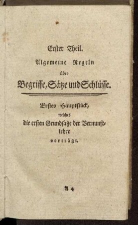 Erstes Hauptstück, welches die ersten Grundsätze der Vernunftlehre vorträgt.