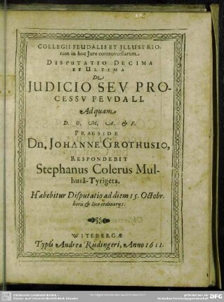 Disputatio Decima Et Ultima De Judicio Seu Processu Feudali