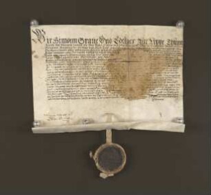 Regest Hoppe. 1577 April 08. Schuldverschreibung des Grafen auf 1500 Gfl. von Stadt Lemgo aus der Armen-Kasse.