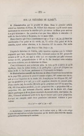 SUR LE THÉORÈME DE SLUSE.