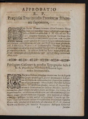 Approbatio R. P. Praepositi Provincialis Provinciae Rhenanae superioris.