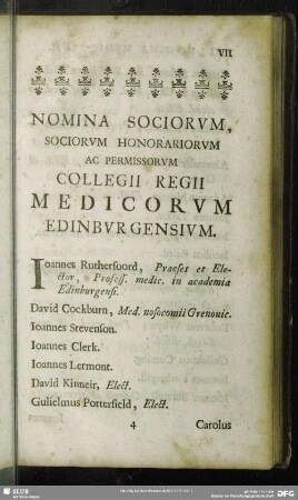 Nomina Sociorum, Sociorum Honorariorum Ac Permissorum Collegii Regii Medicorum Edinburgensium