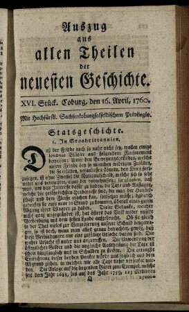 XVI. Stück. Coburg, den 16. April, 1760.