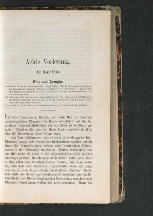 Achte Vorlesung. 10. März 1858. Blut und Lymphe