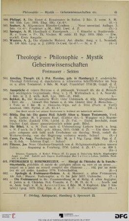 Theologie – Philosophie – Mystik – Geheimwissenschaften (Nr. 594-657)