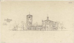 Gsaenger, Gustav; München, Sendlinger Tor Platz; Ev. Kirche St. Matthäus - Wettbewerbsplan, Südseite (Ansicht)