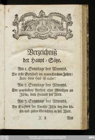 Verzeichniß der Haupt-Sätze.
