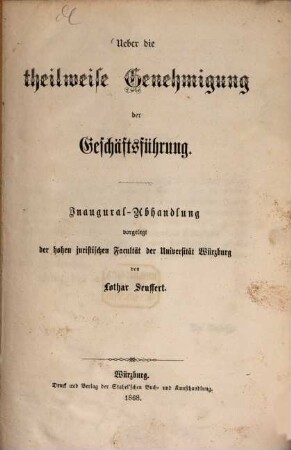 Ueber die theilweise Genehmigung der Geschäftsführung
