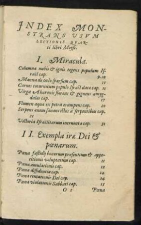 Index Monstrans Usum Lectionis Quarti libri Moysi.