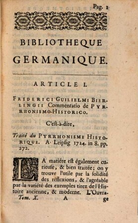 Bibliothèque germanique ou Histoire littéraire de l'Allemagne de la Suisse et des Pays du Nord. 10, 10. 1725