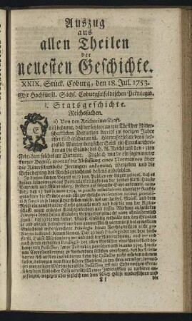 XXIX. Stück. Coburg, den 18. Jul. 1753.
