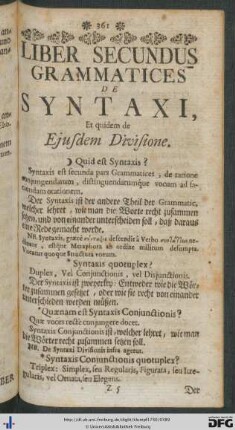 Liber Secundus Grammatices De Syntaxi, et quidem de Ejusdem Divisione.