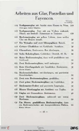 Arbeiten aus Glas, Porzellan und Fayencen (Nr. 114-163)