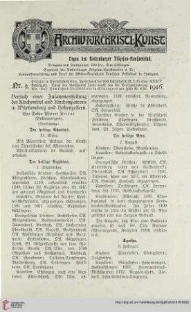 34: Versuch einer Zusammenstellung der Kirchentitel und Kirchenpatrone in Württemberg und Hohenzollern, [2]