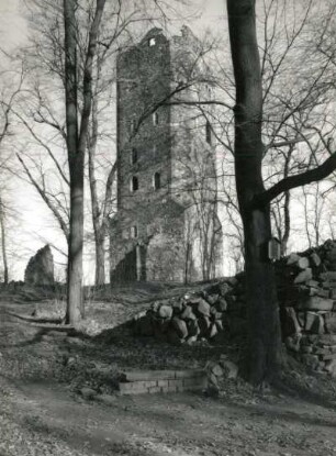 Machern. Schlosspark (1760 begonnen, 1782/1799, E. W. Glasewald). Turm der künstlichen Ruine (sogenannte "Ritterburg", 1795/1796)