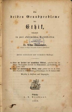 Die beiden Grundprobleme der Ethik : Behandelt in 2 akad. Preisschriften
